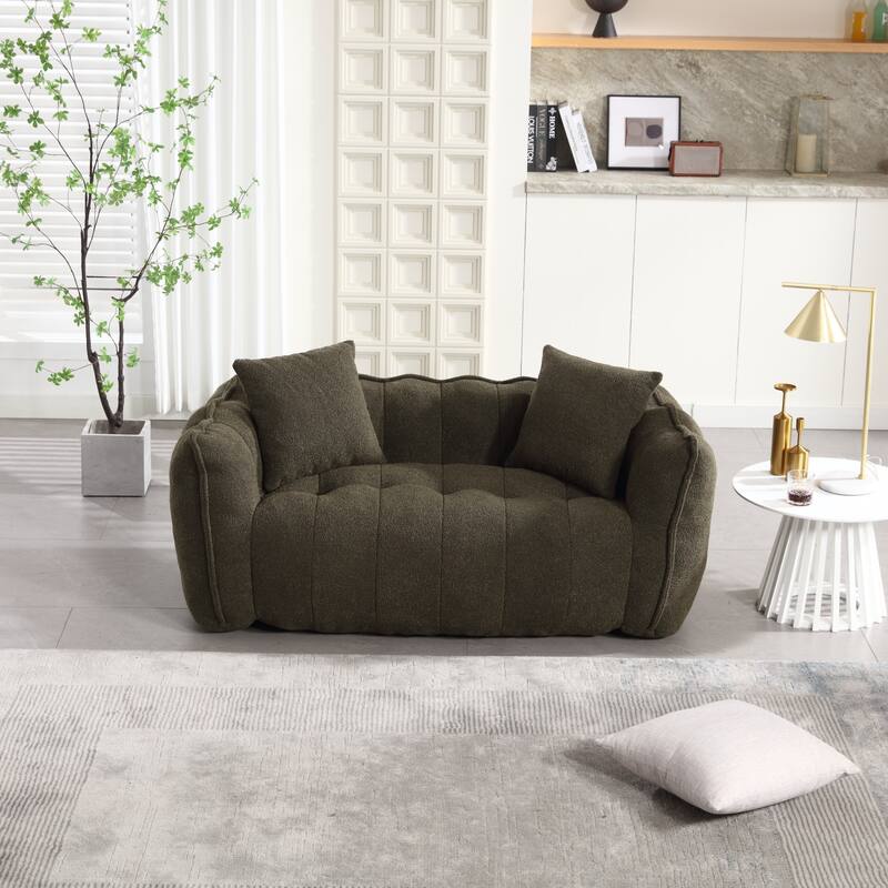 Olive Green 65.1" Chenille Loveseat Accent Chair with Pillows