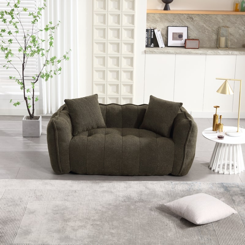 Olive Green Modern 65.1" Chenille Upholstered Buttons Tufted Loveseat Accent Chair with High Resilience Foam Core and Pillows