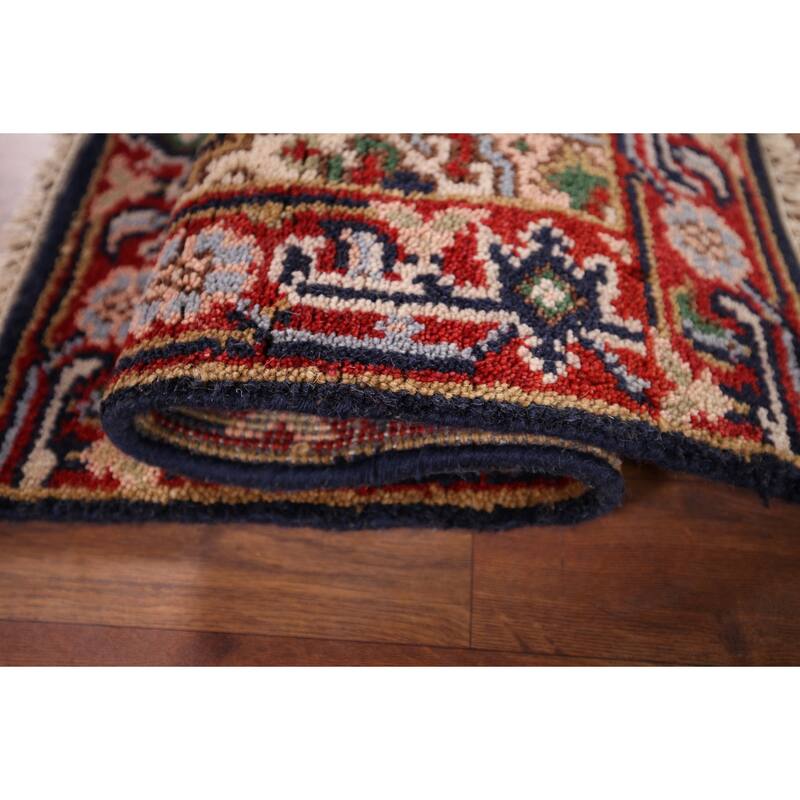Navy Blue Heriz Serapi Indian Accent Rug Handmade Wool Carpet - 2'0" x 3'0"