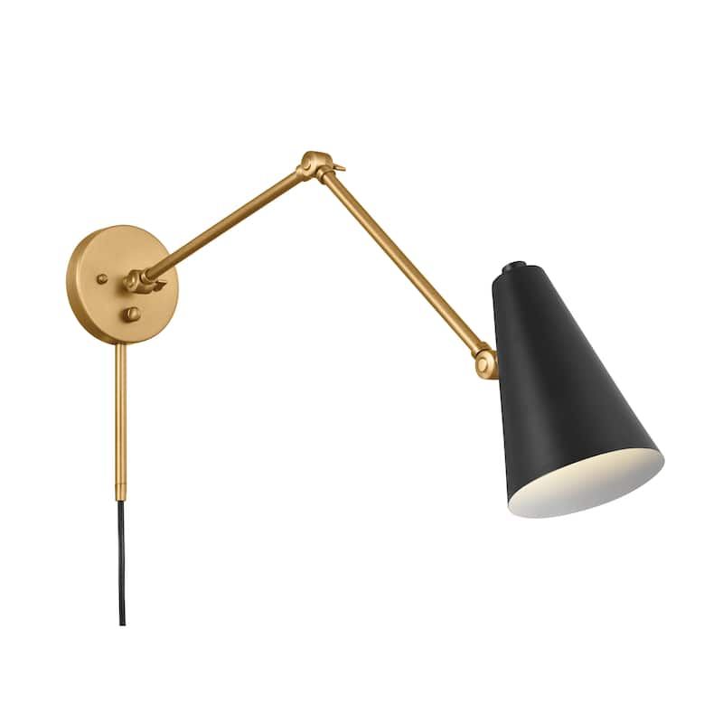 Sylvia 32.5 in. 1-Light Black and Natural Brass Wall Sconce