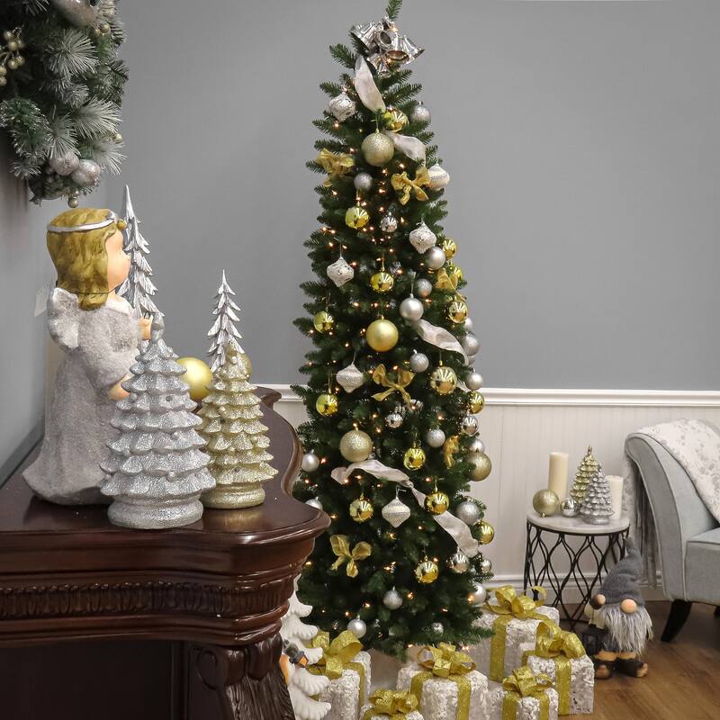 National Tree Company 7 ft. PowerConnect Kingswood Fir Pencil Tree with Dual Color LED Lights