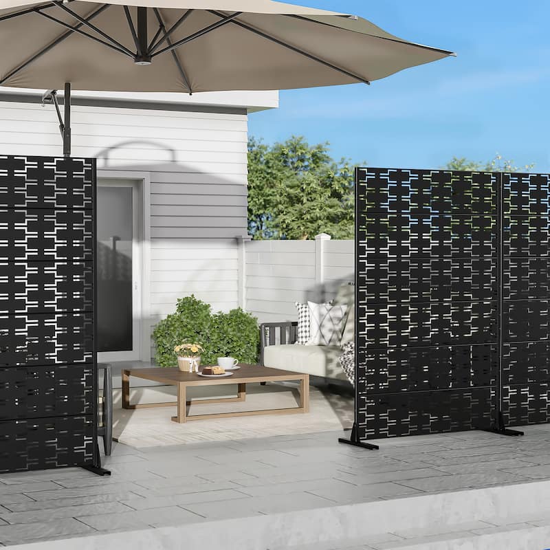 72" H×47"W Dovelina Black Outdoor Freestanding Metal Privacy Screen Decorative Garden Fence