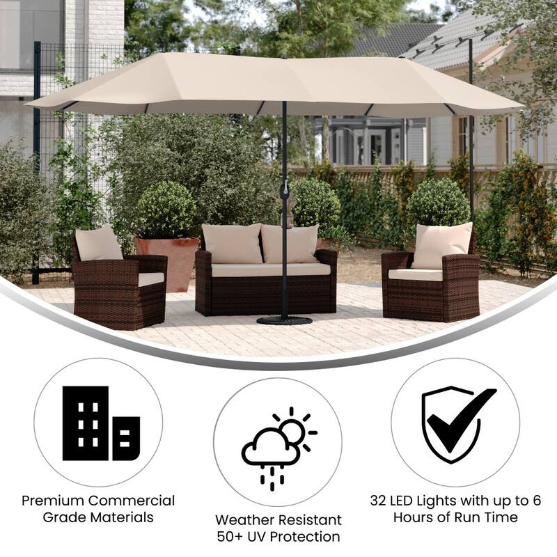 Commercial 15 FT Triple Head Patio Umbrella with Crank and Easy Lift Function