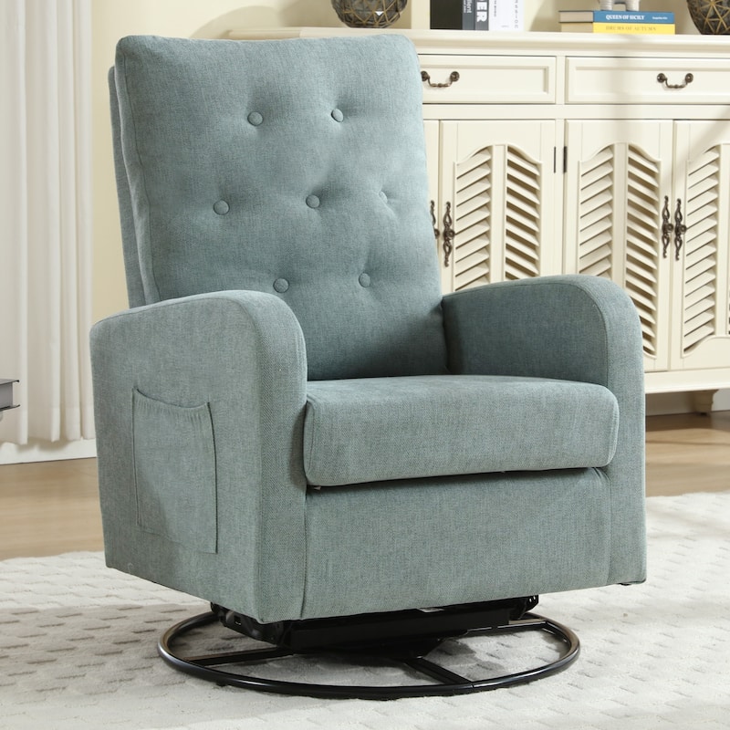 HOMYKA Swivel Rocking Upholstered Armchair Nursery Glider Linen Accent Chairs
