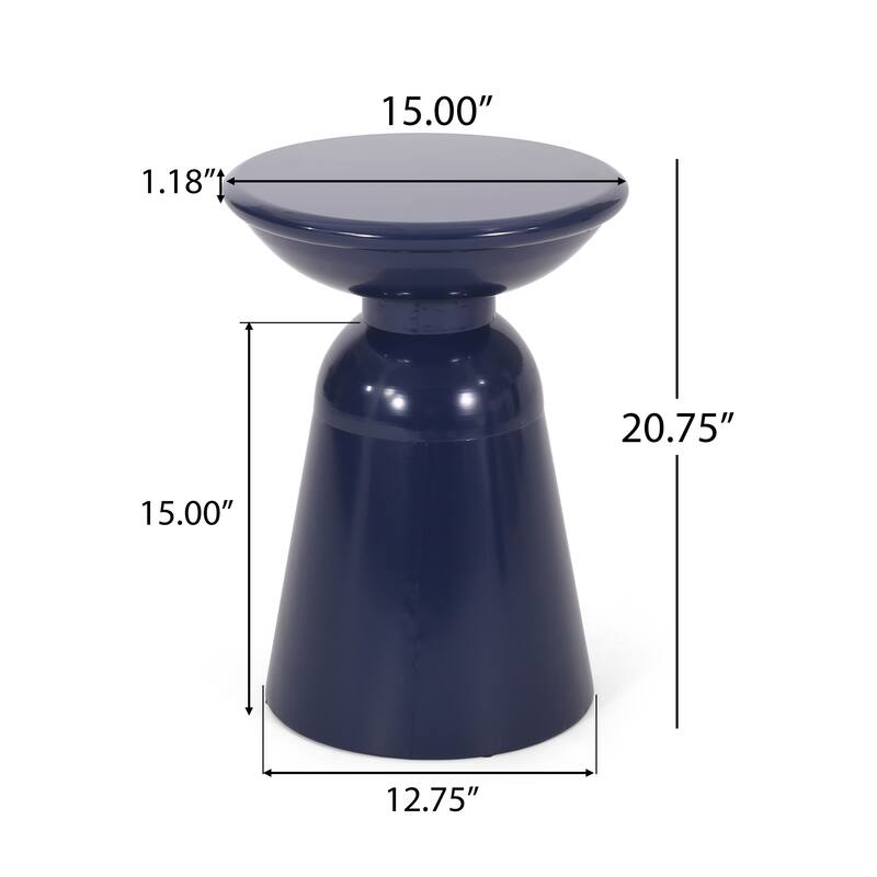 Suma Outdoor End Table, Round 15 Inch Top, Pedestal Base, Blue Iron