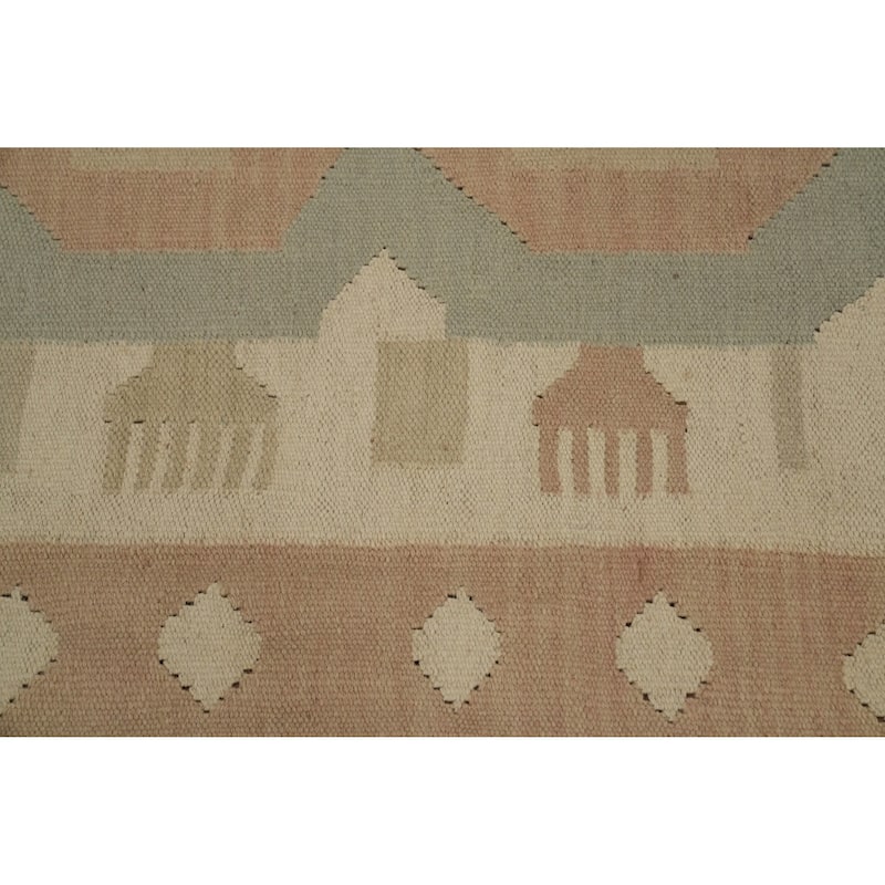 Hand Woven Oriental 100% Wool Carpet Southwestern Tribal Beige & Ivories Kilim Area Rug - 10' 0'' X 6' 4''