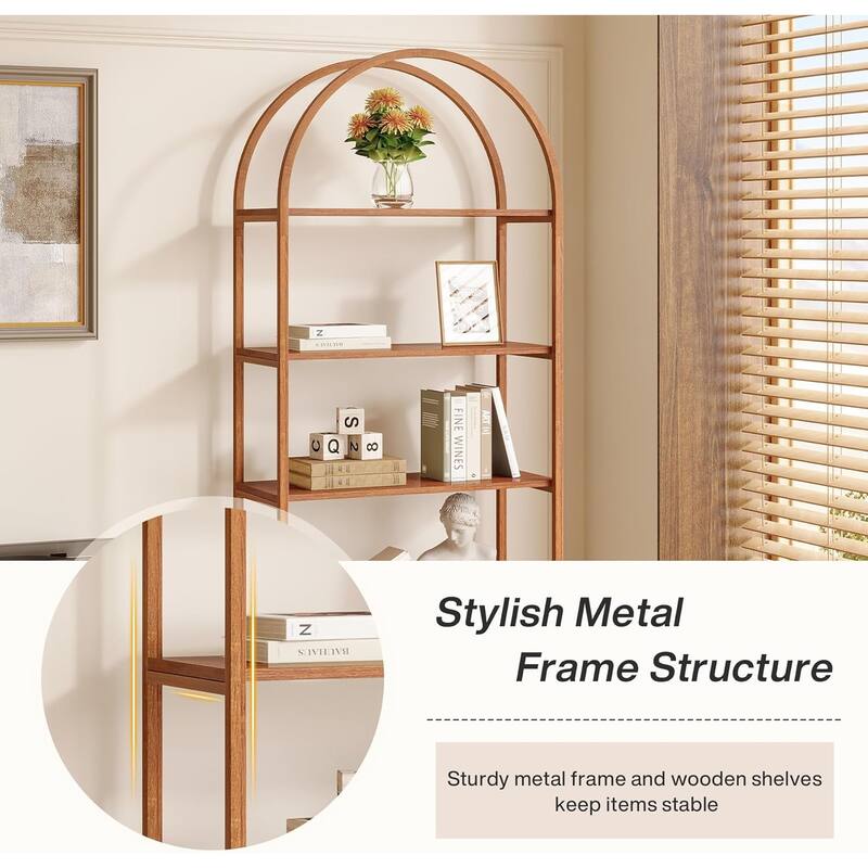 70.8 Inches Tall Bookshelf, 5 Tiers Arched Bookcase with Metal Frame