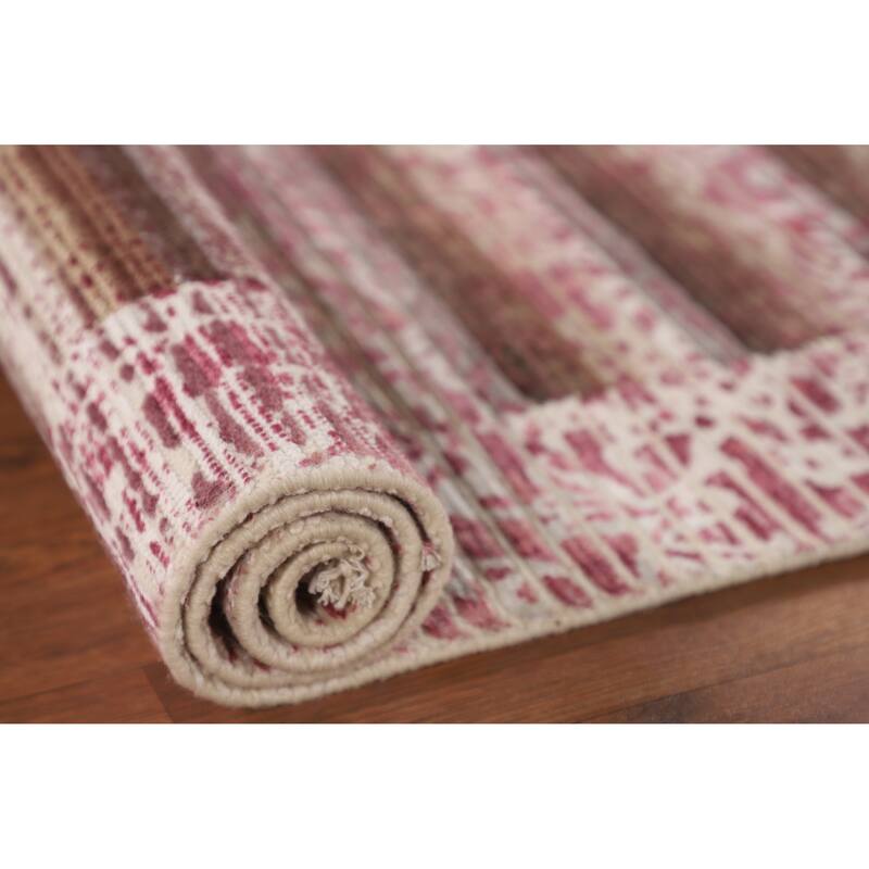 Striped Pink Abstract Modern Accent Rug Handmade Wool Carpet - 2'7"x 4'9"