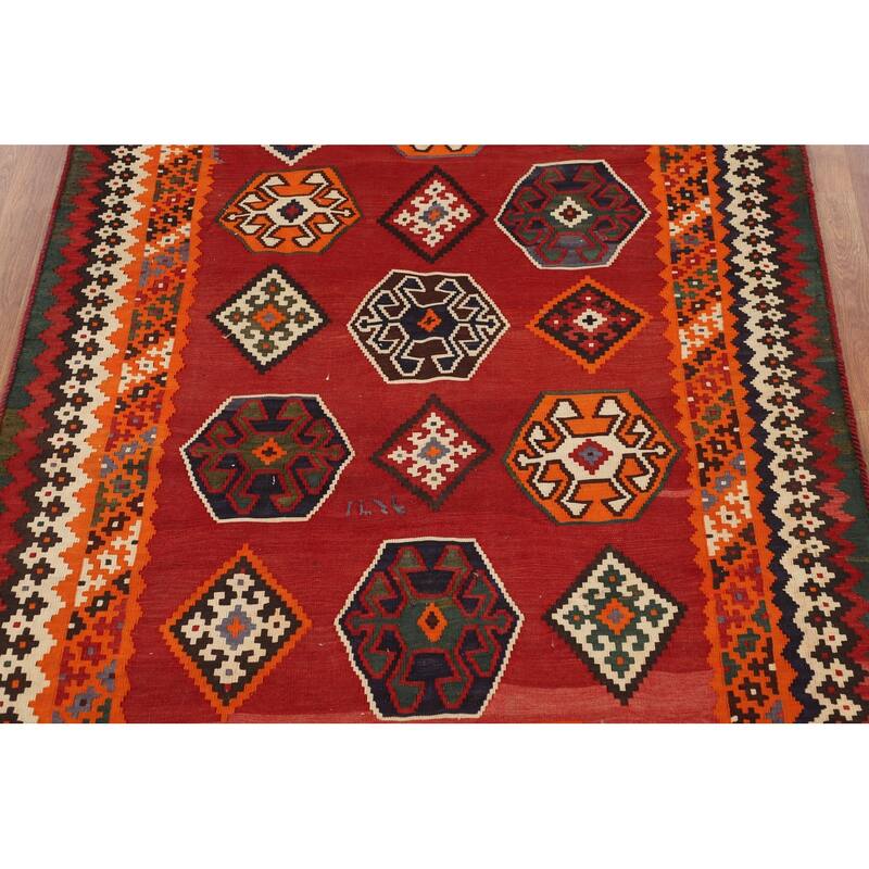 Kilim Qashqai Persian Vintage Area Rug Hand-Woven Bedroom Wool Carpet - 4'10"x 8'1"