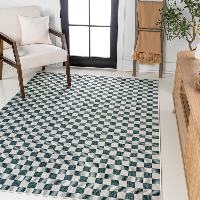 JONATHAN Y Maribel Traditional Cottage Checkerboard Green/Cream Indoor/Outdoor Area Rug