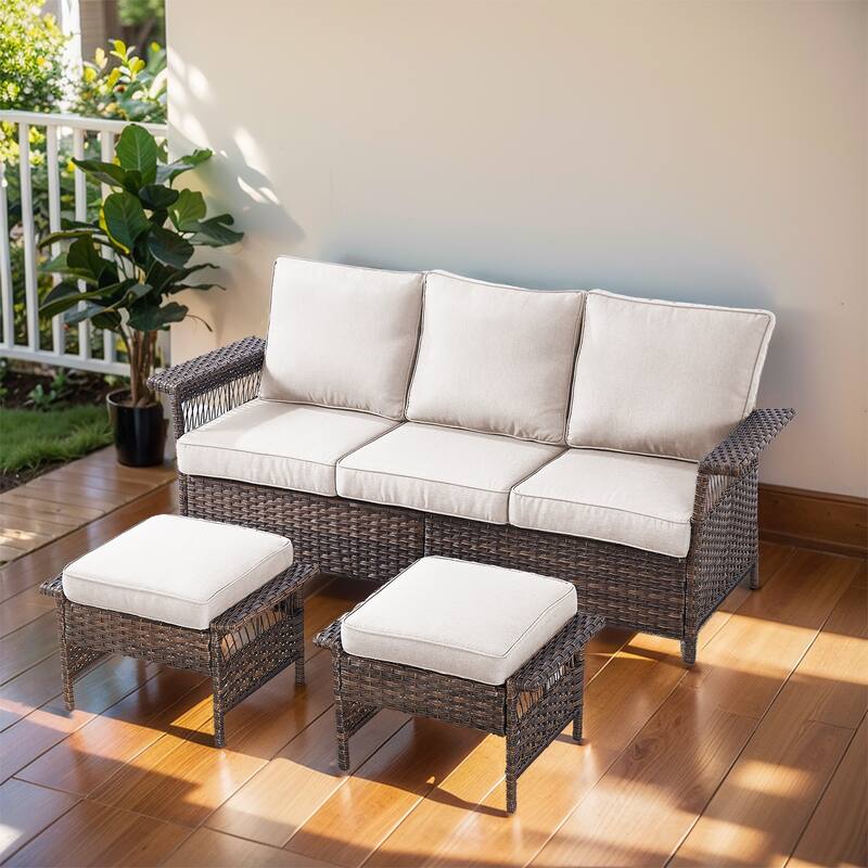 Gymojoy Patio Furniture Set with Professional Outdoor Cushions - 3-Piece included Sofa - Beige