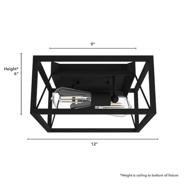 dimension image slide 1 of 2, Hunter Doherty 2-Light Flush Mount Ceiling Light - Industrial, Contemporary, Transitional - Low Profile!