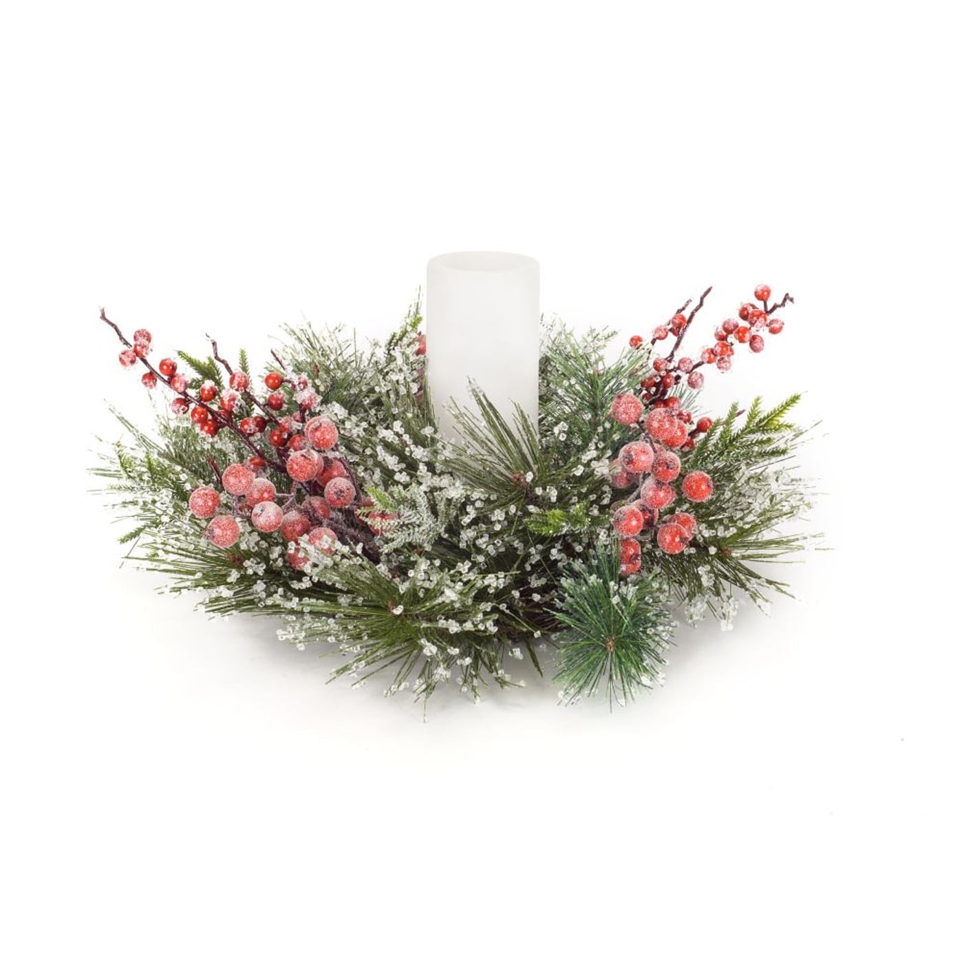Shop Set Of 2 Green And Red Decorative Frosted Pine Berry