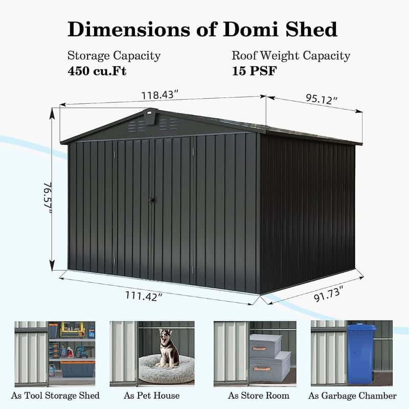 Outdoor Storage Shed Metal Patio Garden Bike Shed with Lockable Door - 10'x 8'