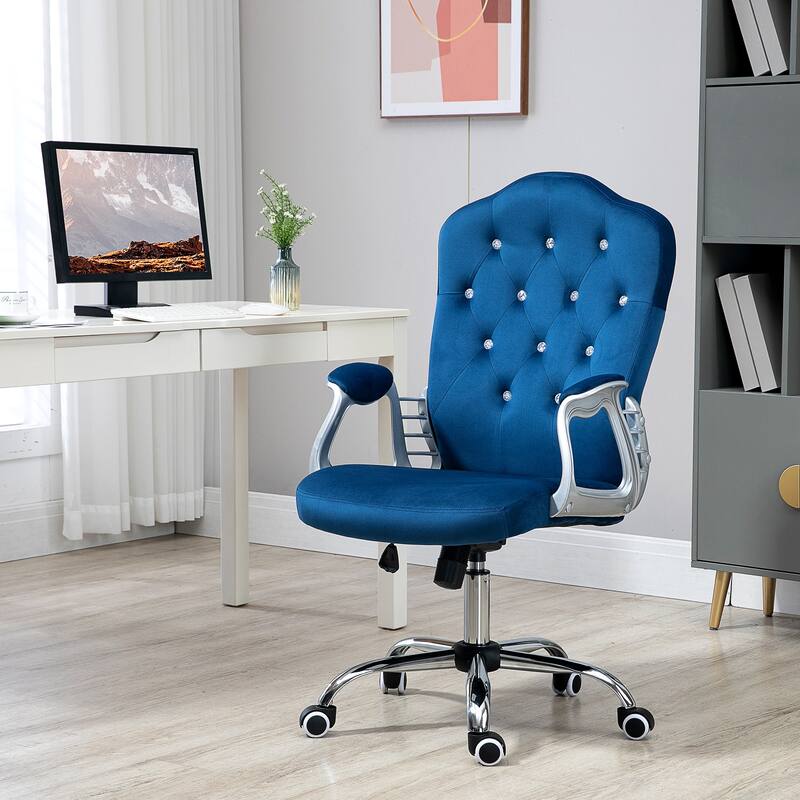 Stylish Button Tufted Desk Chair Visitor Chair with Swivel Wheels, Blue Computer Chair Vanity Chair Gaming Chair - Blue