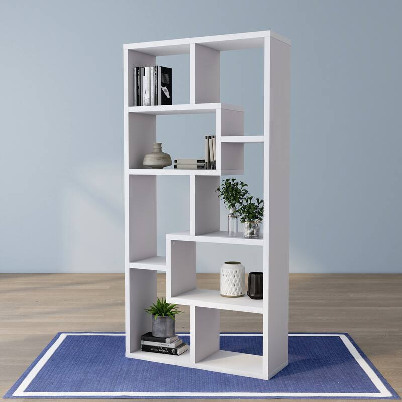 DH BASIC Modern Geometric 8-Shelf Open-Back Bookcase by Denhour