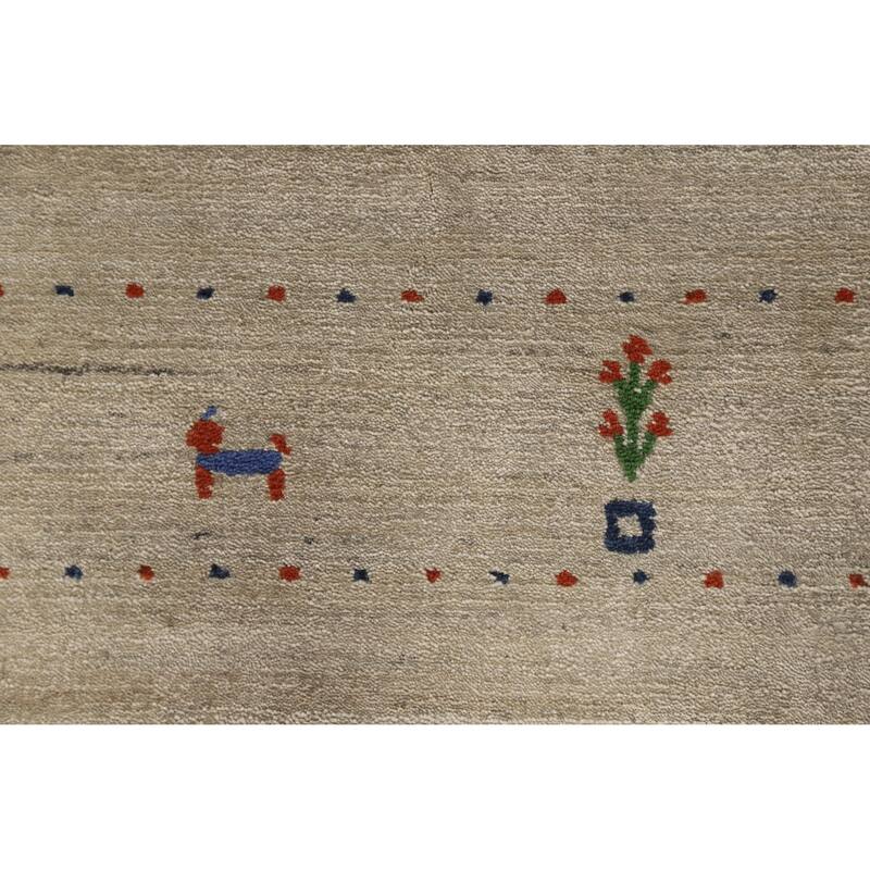 Tribal Gabbeh Indian Foyer Rug Handmade Accent Beige Silk Carpet - 3'1"x 4'11"