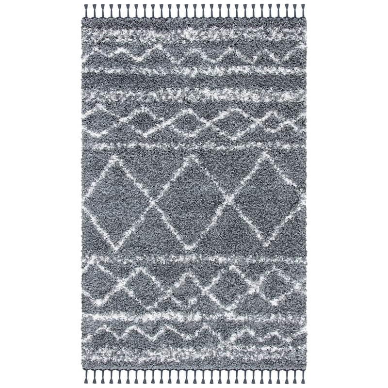 SAFAVIEH Pro Lux Shag Dottie Moroccan Tassel 2.4-inch Thick - 9' x 12' - Dark Grey/Ivory - Runner/Rectangle