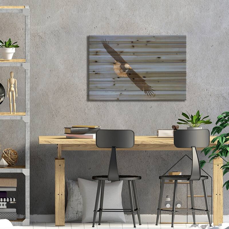 Bald Eagle flying V Print On Wood by Ken Archer - Multi-Color