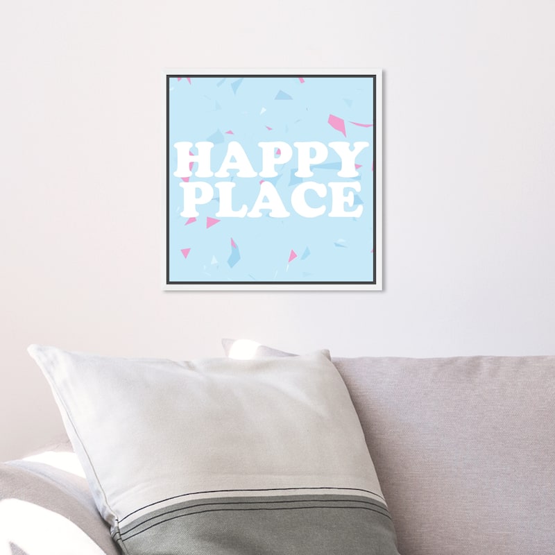 Oliver Gal 'Happy Place Confetti' Typography and Quotes Blue Wall Art ...