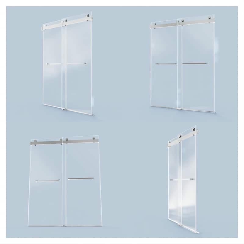 60''W x 76''H Frameless Double Sliding Soft-Close 3/8 inches Glass Shower Door in Brushed Gold/Nickel/Black