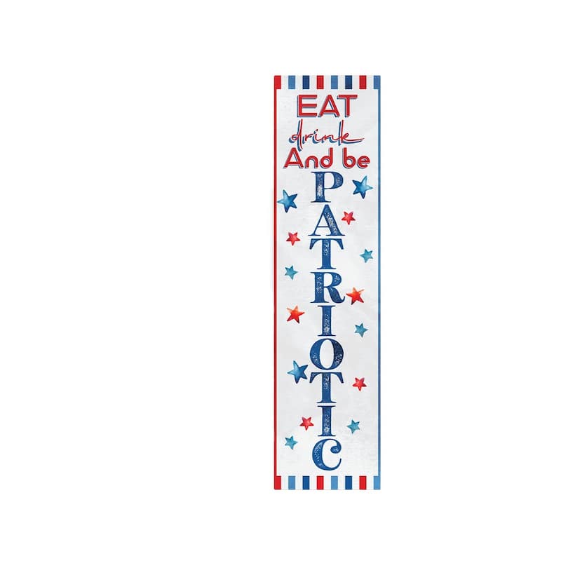 HomeRoots 36" Red White And Blue Solid Wood Eat Drink And Be Patriotic Porch Sign