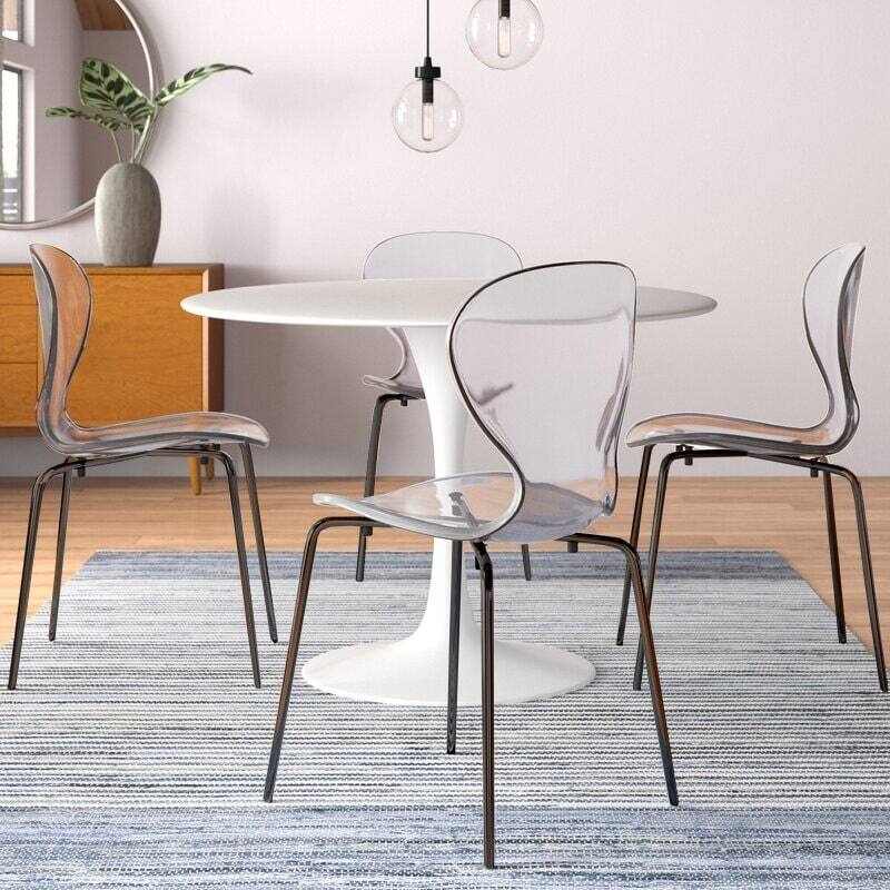 Stackable Plastic Dining Chair Transparent Set of 2 Modern Accent Side Chair for Indoor and Outdoor