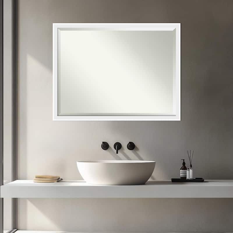 Incline Beveled Wood Framed Bathroom Vanity Wall Mirror