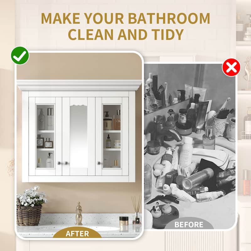 Versatile Bathroom Wall-Mounted Cabinet with Adjustable Shelves and Stylish Mirror