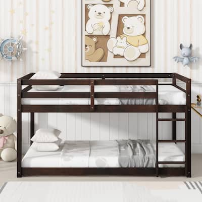 Espresso Twin over Twin Size Solid Rubber Wooden Loft Bed