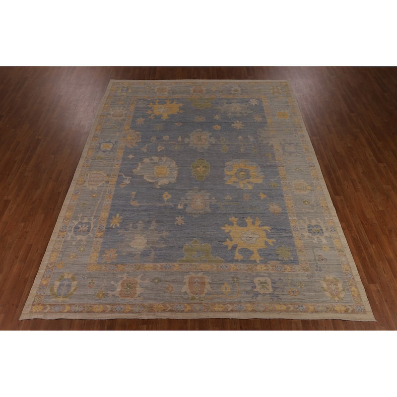 Blue Vegetable Dye Oushak Turkish Area Rug Hand-Knotted Wool Carpet - 9'6"x 12'1"