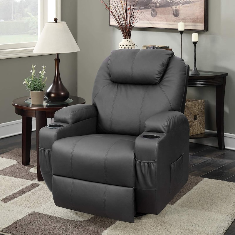 Furniwell Rotary Massage Heated Function Recliner PU Leather Whirl - Black