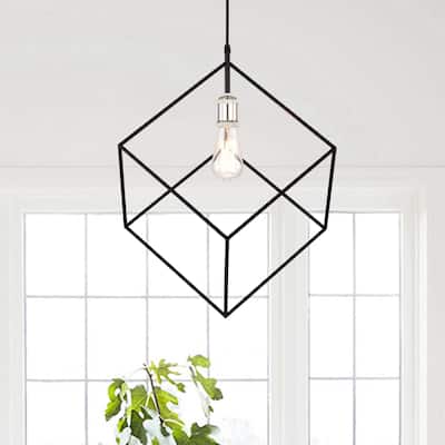 1-Light Chrome and Matte Black Geometry Mini Pendant - W16-3/4" x E 19-1/4" x H84"