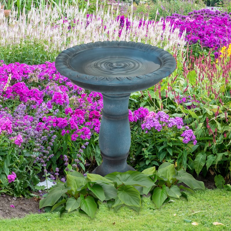 Sunnydaze Façade du Soleil Reinforced Concrete Bird Bath - 26" - Green