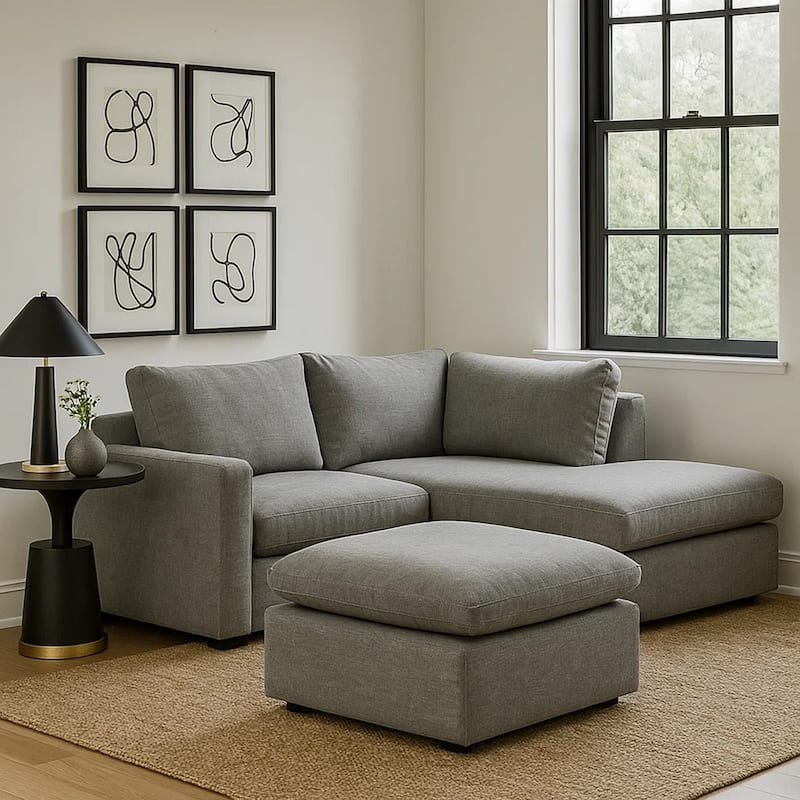 Shar 37 Inch Square Ottoman, Removable Pillow Top Cushion, Gray