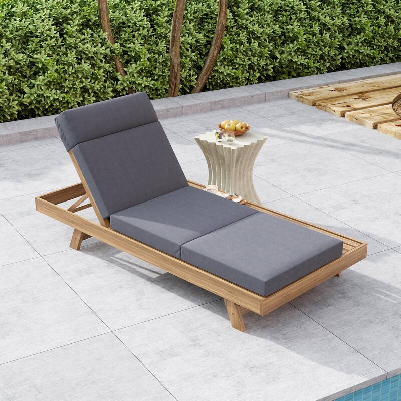 Christopher Knight Home - Bellara Modern Outdoor Acacia Wood Adjustable Chaise Lounge with Water-Resistant Headrest Cushion