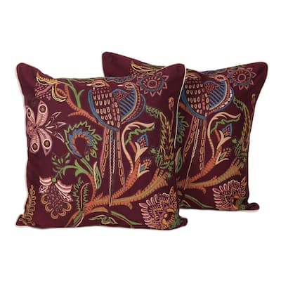 Novica Handmade Floral Muse Embroidered Cotton Cushion Covers (Set Of 2)