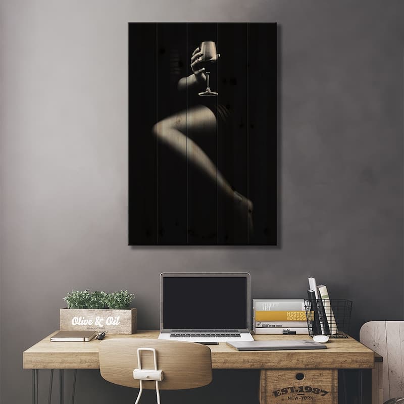 Woman Holding Red Wine Print On Wood by Johan Swanepoel - Multi-Color