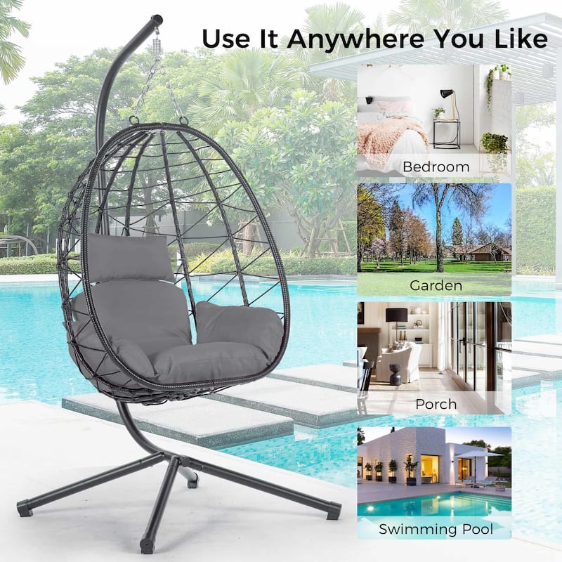 Indoor Outdoor Hanging Basket Egg Swing Chair with Metal Stand
