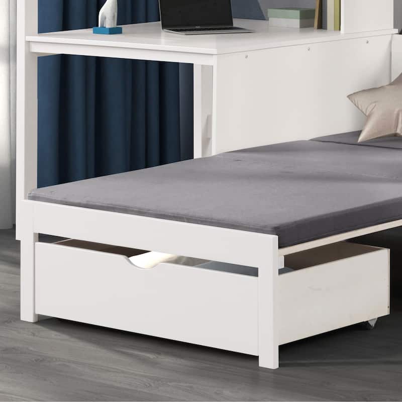 Furniture of America Aurelian Modern Twin 3-in-1 White Solid Pinewood Loft Bed with Desk and Convertible Bench