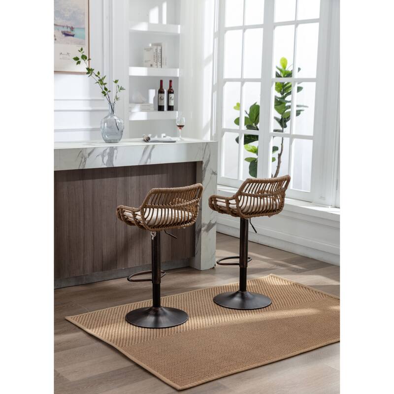 Set of 2 Swivel Upholstered Adjustable Counter Height Bar Stools With Footrest