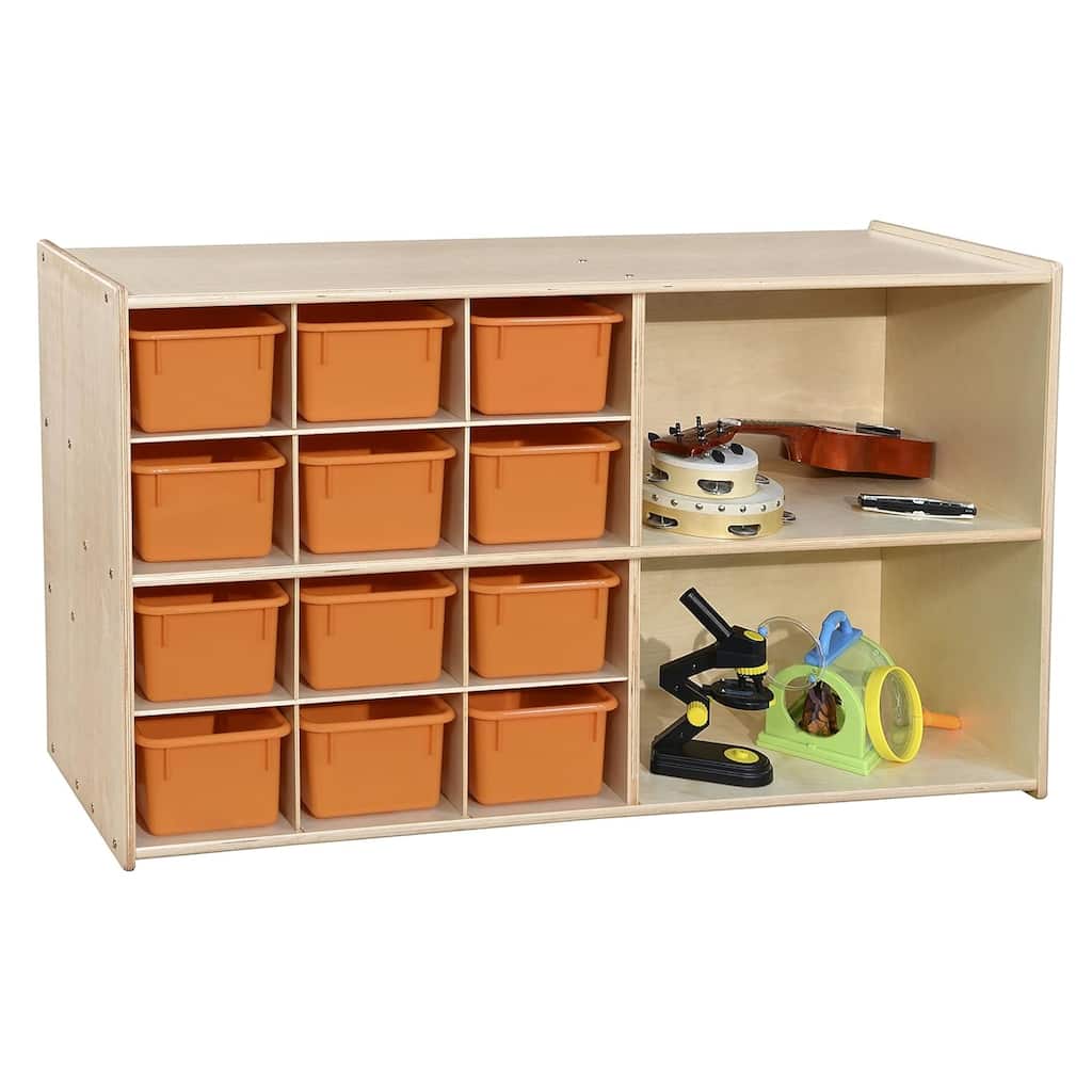 Contender Multi Storage Cabinet With 12 Orange Trays, 3 Shelves Classroom Toy and Crafts Organizer for Kids - 27.25-Inch Height