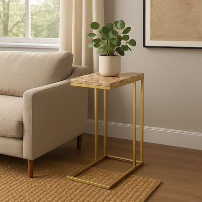 Marble "C" Table For Living Room Set Of 1 With Metal Frame-24 Inch Height