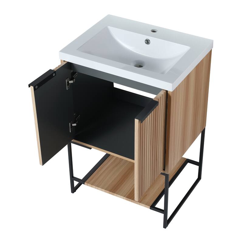 24 inch Plywood Freestanding Bathroom Vanity Set with Integrated Resin Sink