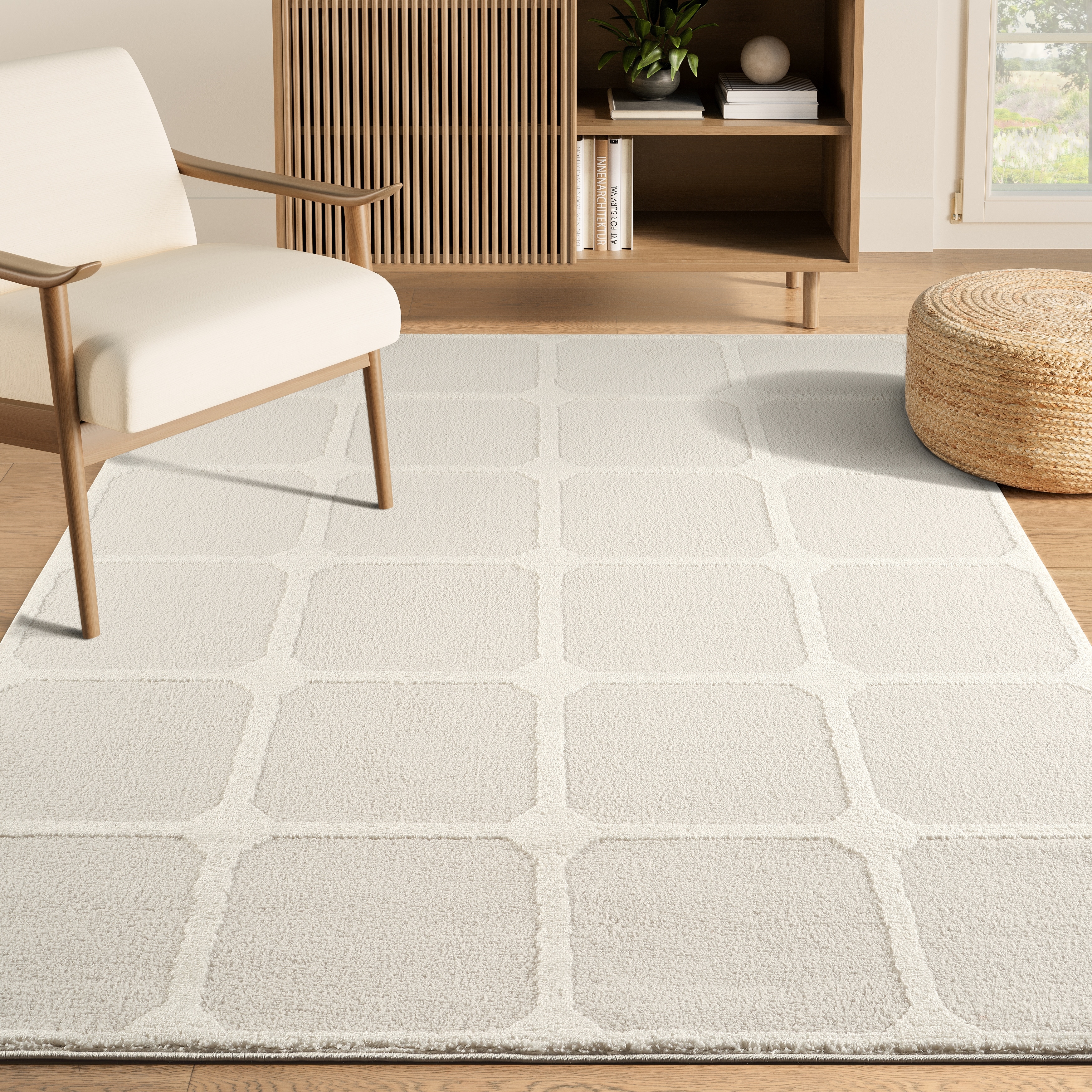 Abani Rugs NOM180A Cream Geometric Block Pattern Area Rug