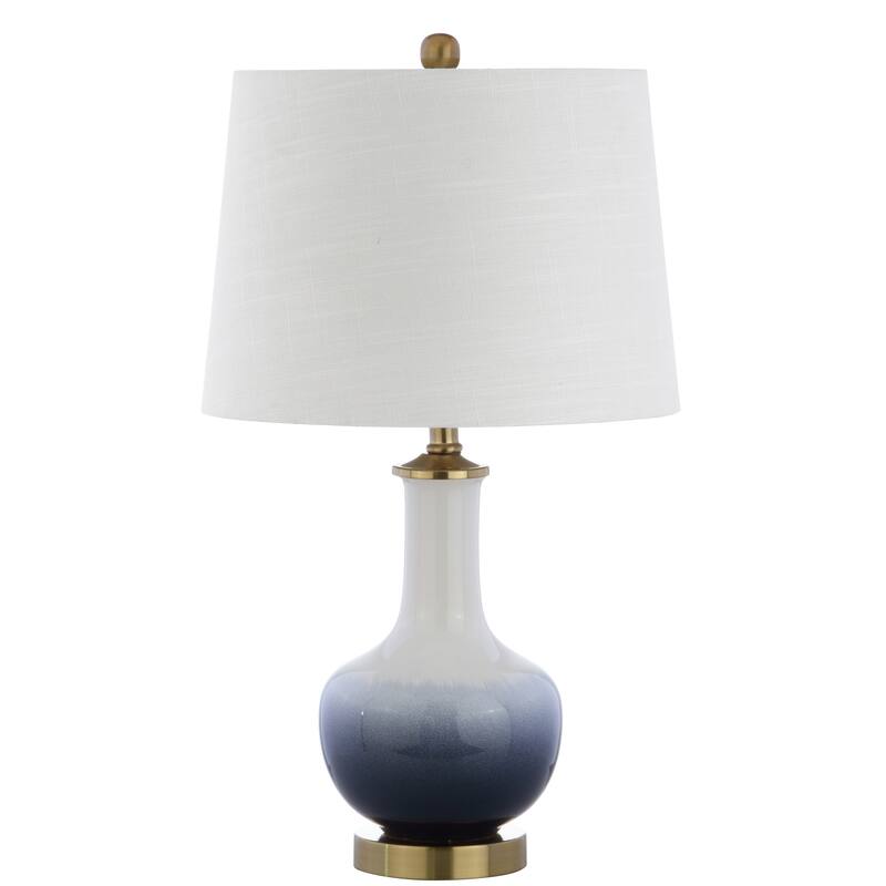 Bates 25" Ceramic/Brass LED Table Lamp, White/Navy by JONATHAN Y