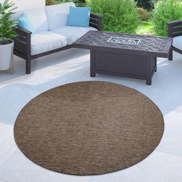 Variegated Waterproof Outdoor Rug for Patio - 5'3" Round - brown
