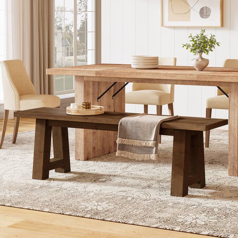 55.12 Inch Solid Wood Dining Bench with A-Shaped Legs