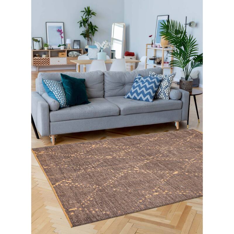ECARPETGALLERY Hand-knotted Tangier Dark Brown Wool Rug - 5'0 x 7'11