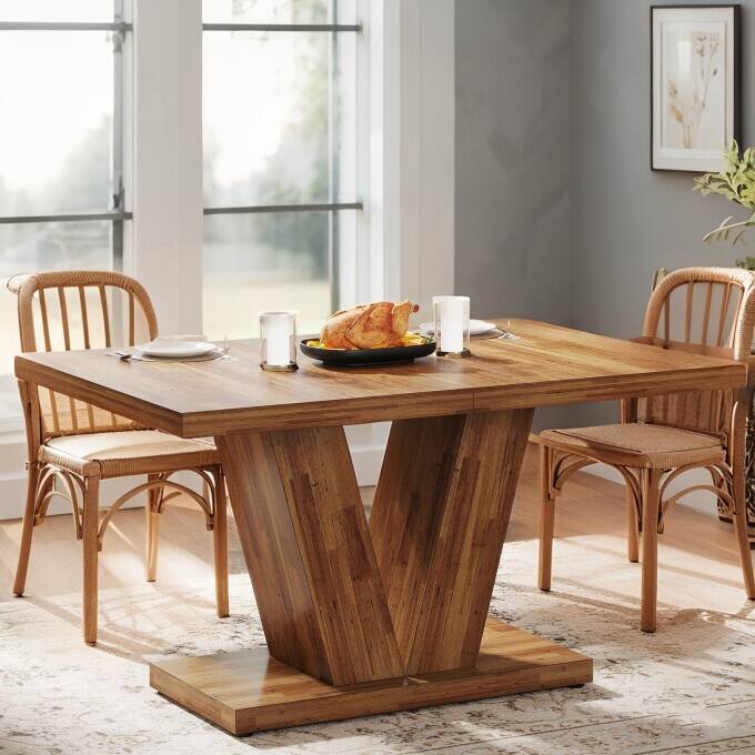 47-Inch Wooden Dining Table with Heavy Duty Pedestal, Farmhouse Kitchen Dinner Table for Home